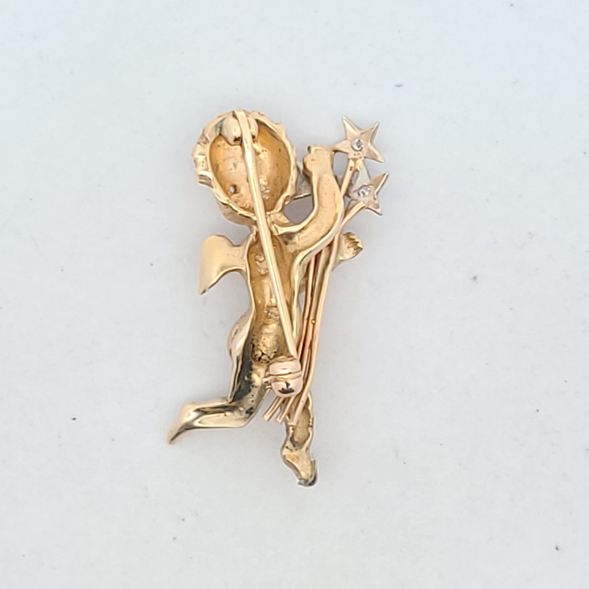 Vintage 14K Two Tone Gold Diamond & Pearl Cherub Brooch AS IS
