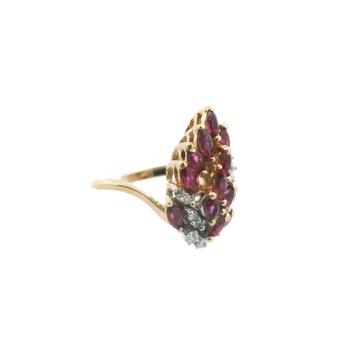 Vintage 14K Two Tone Gold Diamond & Ruby Cocktail Ring
