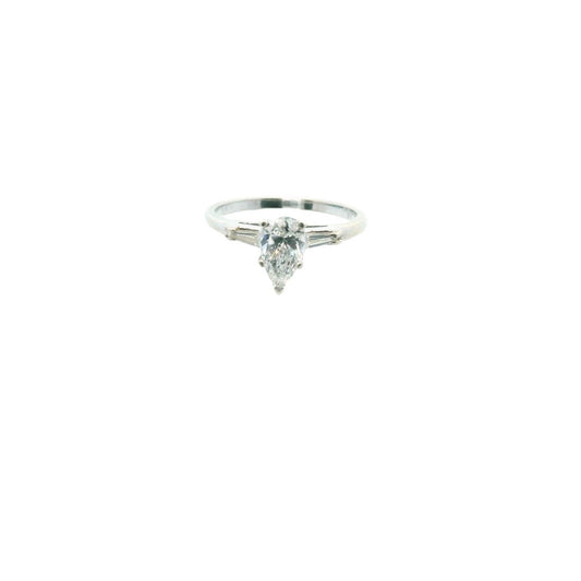 Vintage 14K White Gold Pear Shape Diamond Engagement Ring