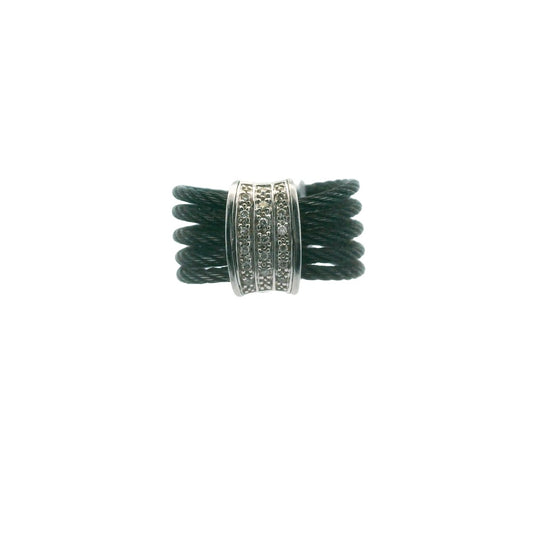 Chariol 18K White Gold & Steel Cable Diamond Ring