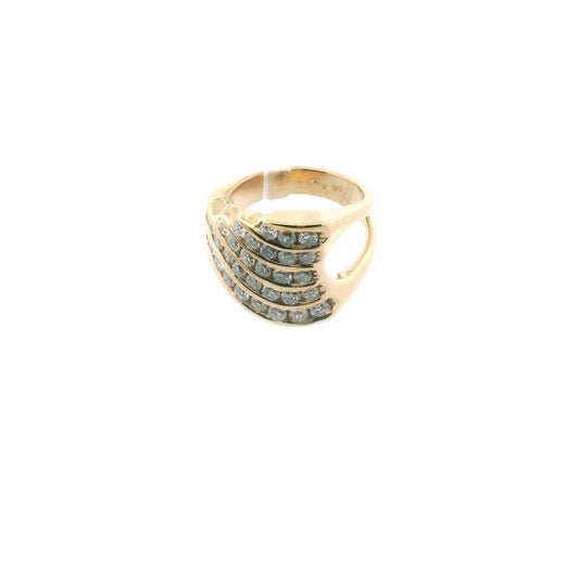 Vintage 14K Yellow Gold Channel Set Diamond Wave Ring