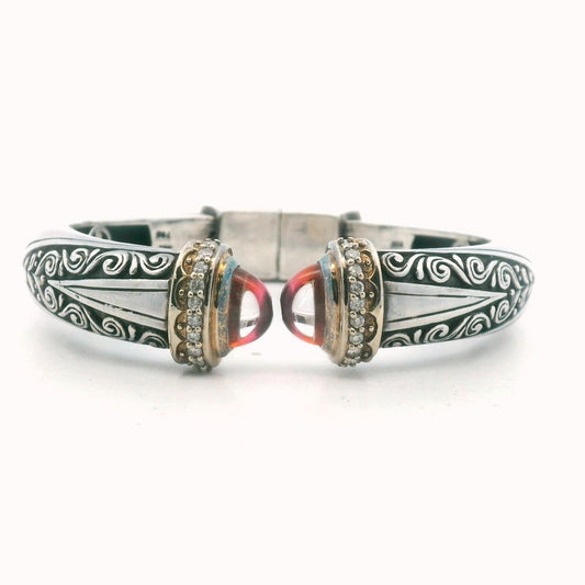 18K White Gold & Sterling Silver Diamond Pink Stone Bangle