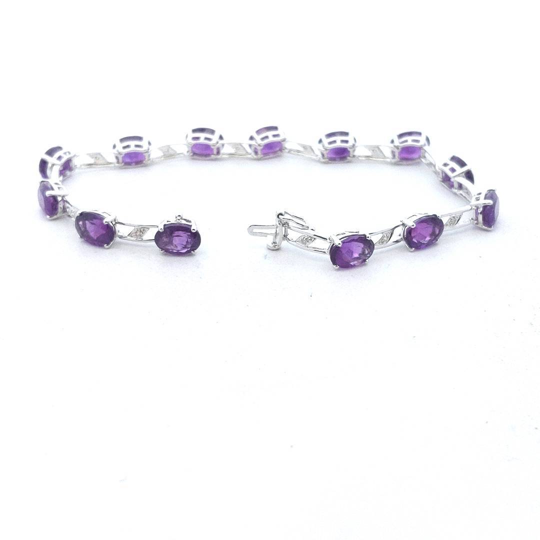 14K White Gold Natural Diamond & Amethyst Bracelet