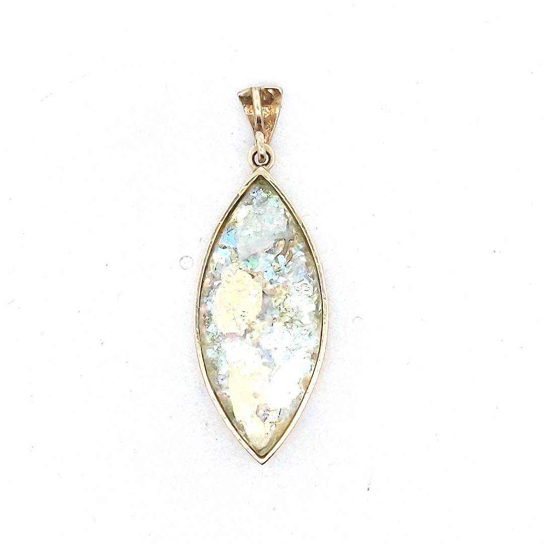 14K Yellow Gold Roman Style Glass Judaica Pendant