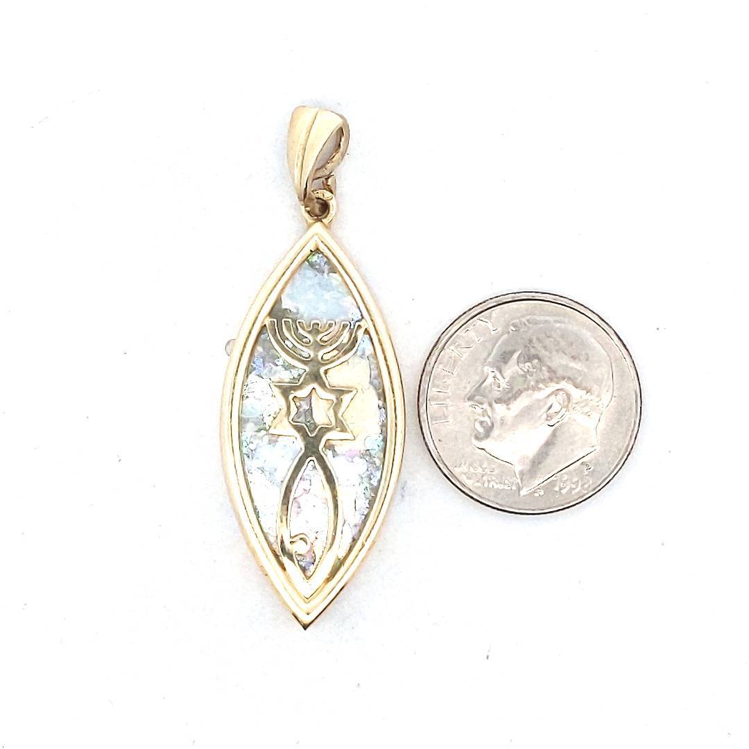 14K Yellow Gold Roman Style Glass Judaica Pendant