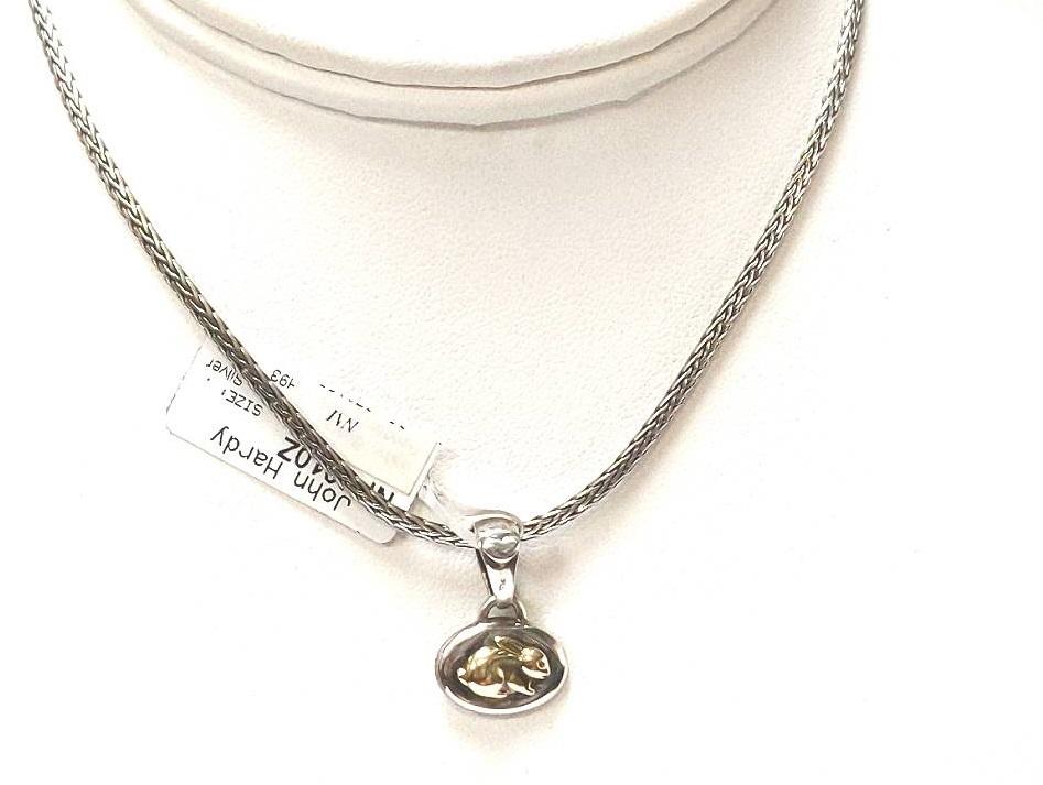 John Hardy Sterling Silver 18K Gold Bunny Pendant Woven Necklace