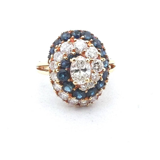 18K Yellow Gold Natural Diamond & Sapphire Swirl Ring