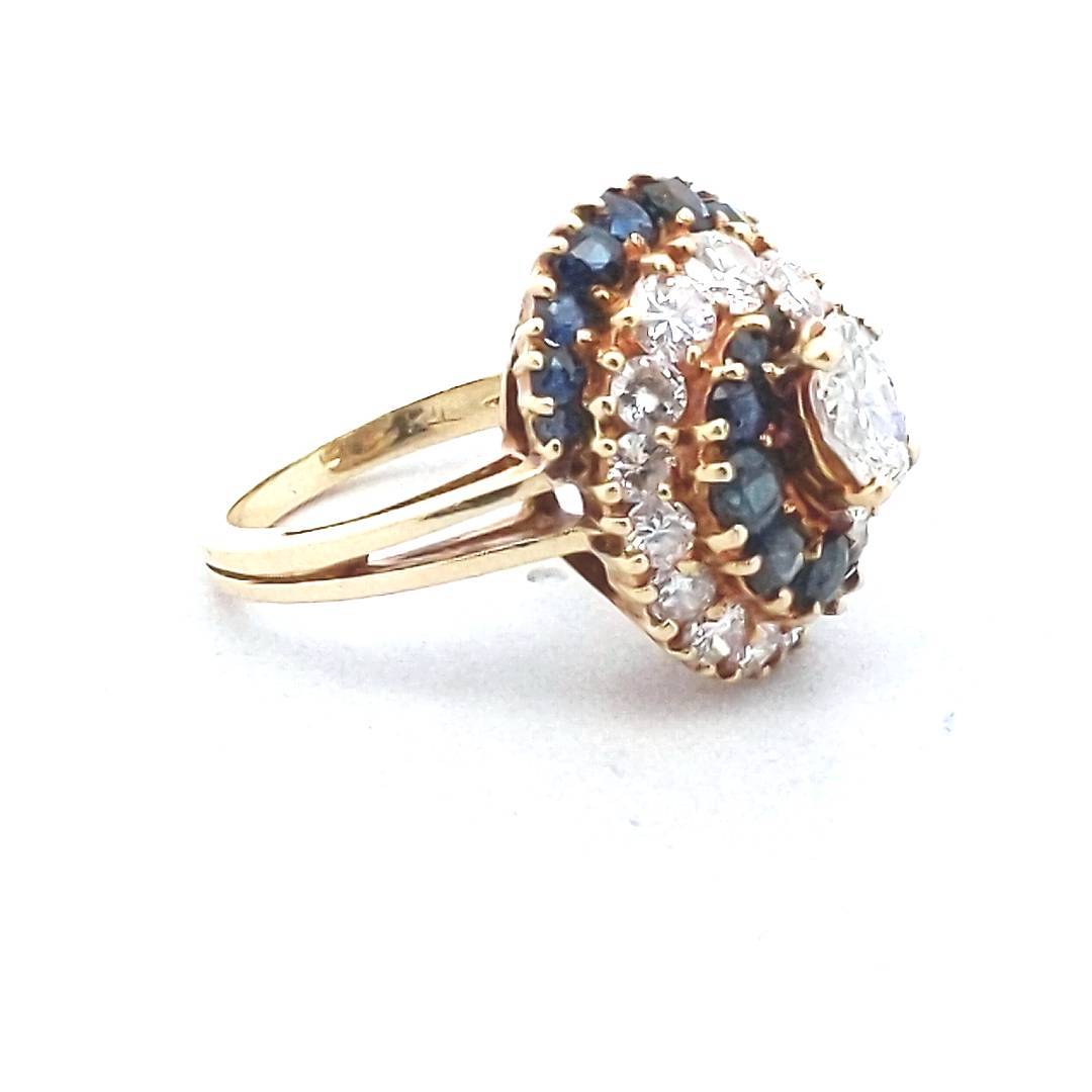 18K Yellow Gold Natural Diamond & Sapphire Swirl Ring