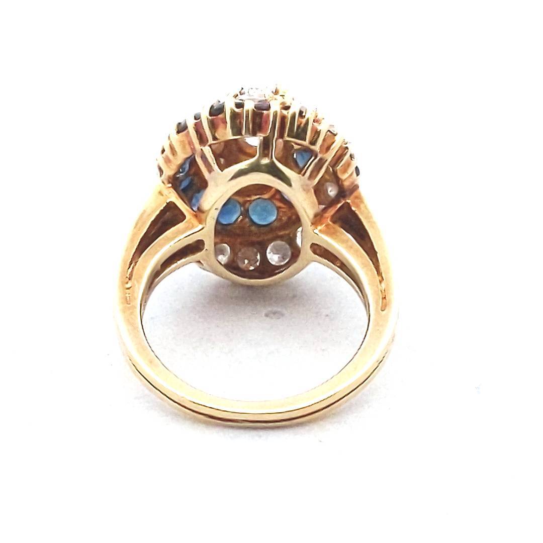 18K Yellow Gold Natural Diamond & Sapphire Swirl Ring