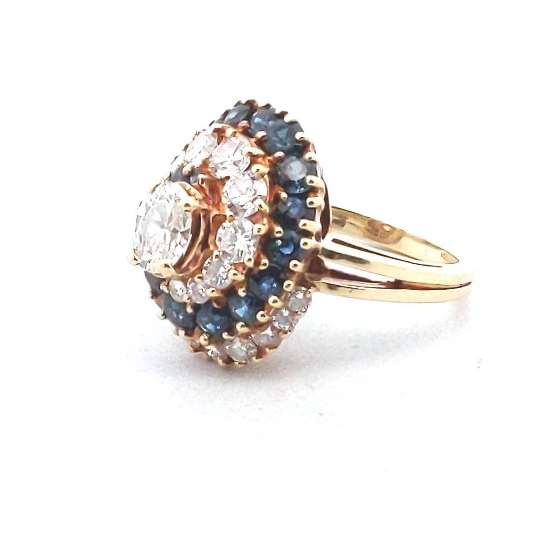 18K Yellow Gold Natural Diamond & Sapphire Swirl Ring