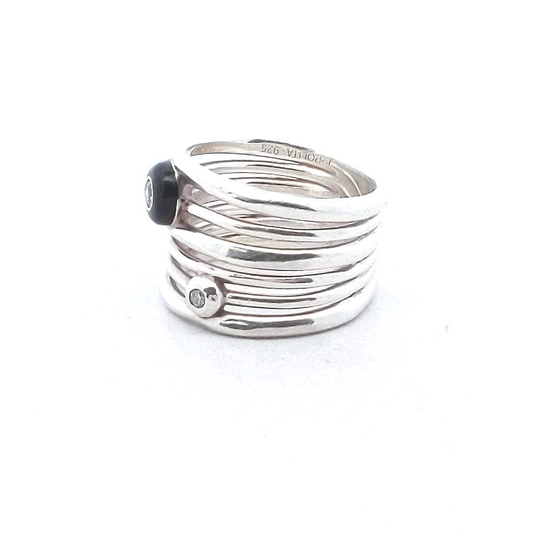 Ippolita Sterling Silver Diamond & Onyx Wide Ring