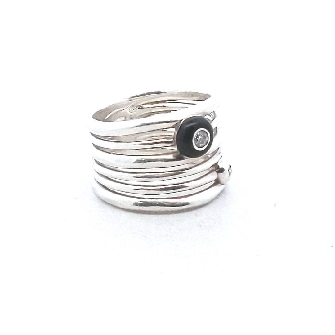 Ippolita Sterling Silver Diamond & Onyx Wide Ring