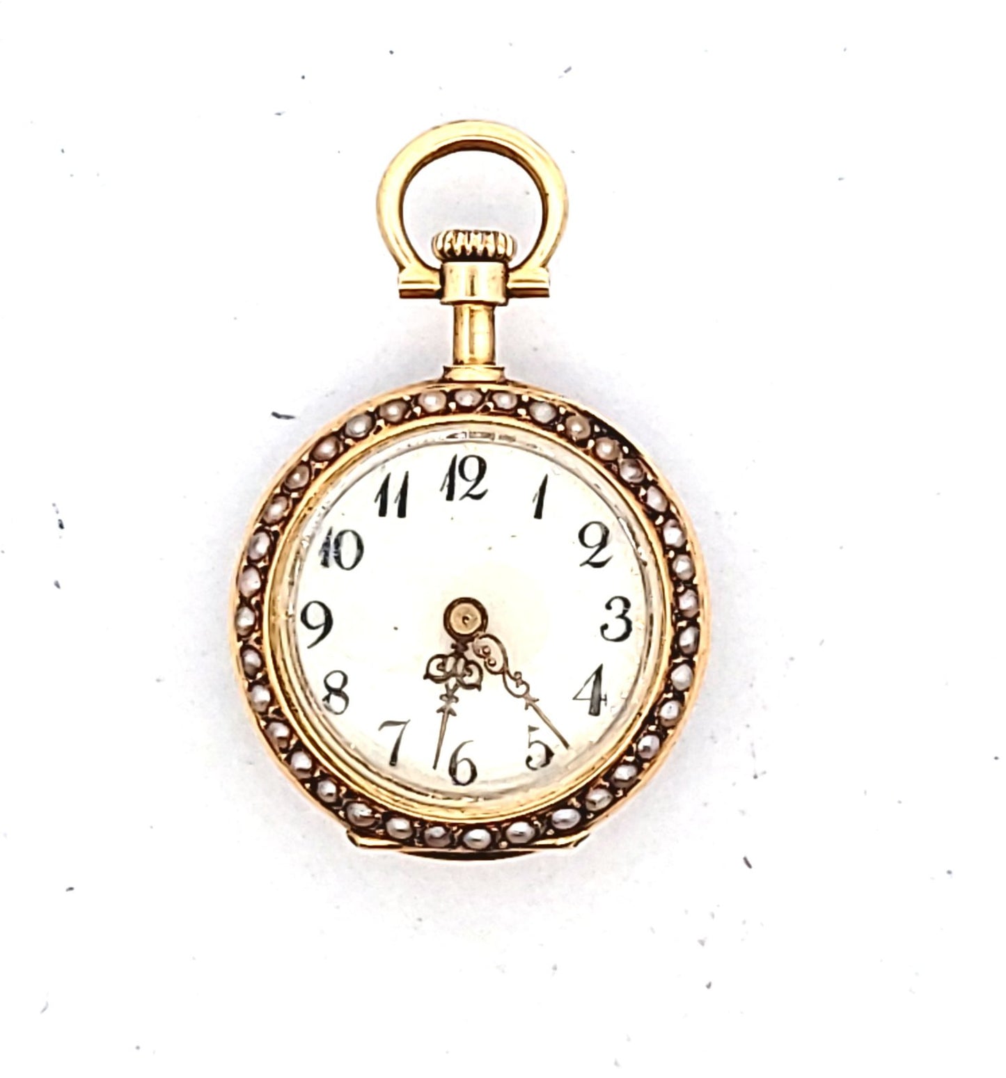 Antique 18K Yellow Gold Enamel Seed Pearl Pocket Watch AS IS