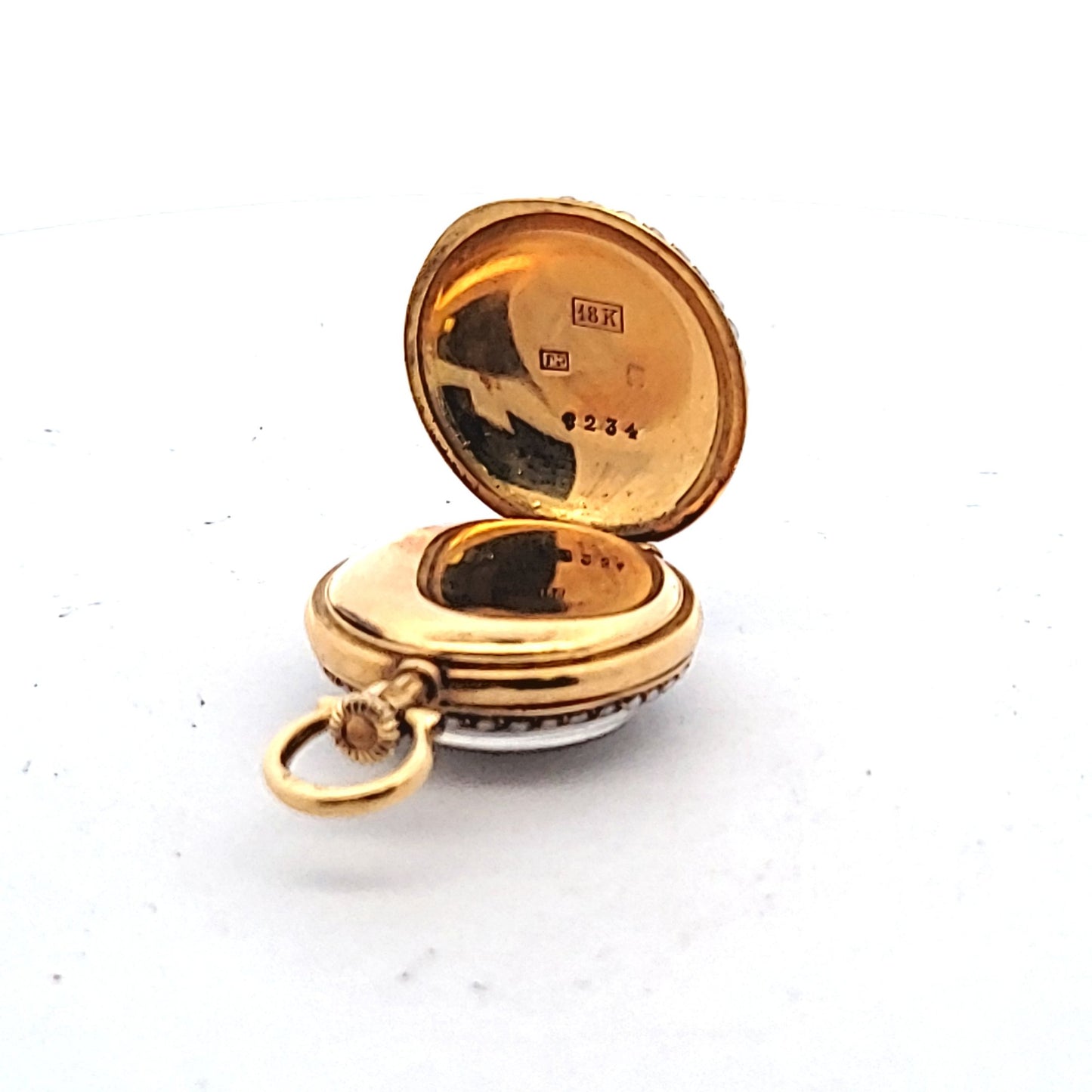Antique 18K Yellow Gold Enamel Seed Pearl Pocket Watch AS IS