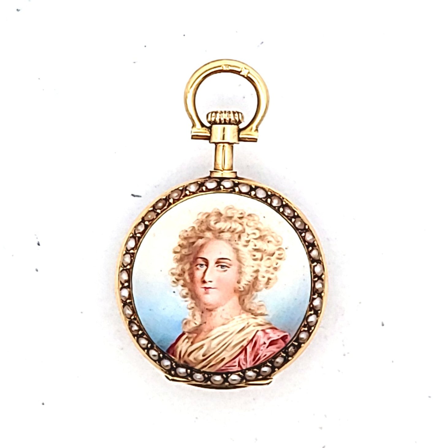 Antique 18K Yellow Gold Enamel Seed Pearl Pocket Watch AS IS