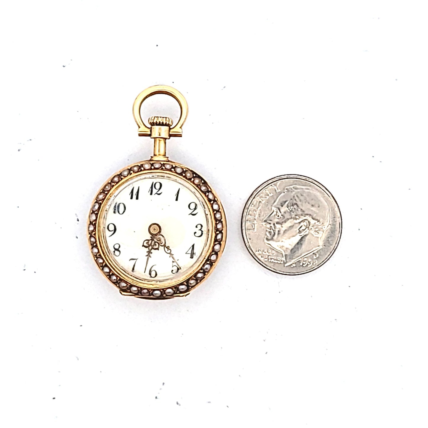 Antique 18K Yellow Gold Enamel Seed Pearl Pocket Watch AS IS