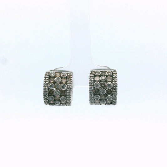 LeVian 18K White Gold Cognac & White Diamond Huggie Earrings