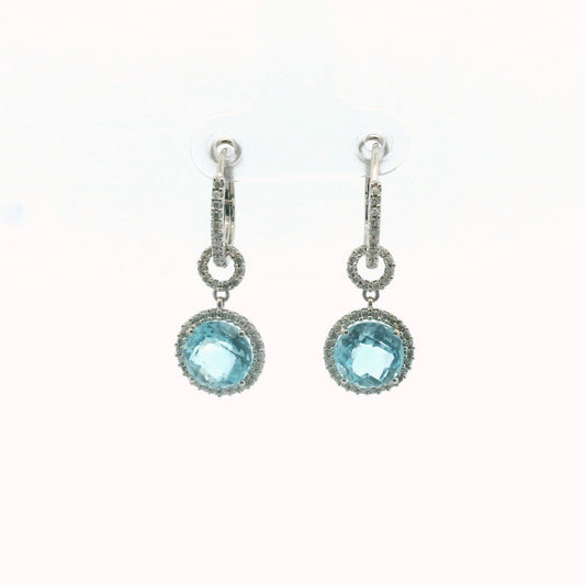 14K White Gold Diamond & Blue Topaz Drop Earrings