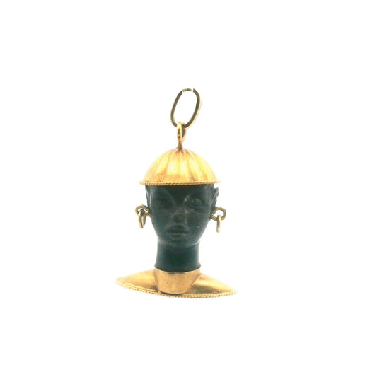 Vintage 18K Yellow Gold Carved Ebony Blackamoor Pendant
