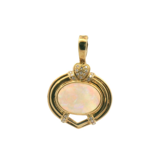 Vintage 18K Yellow Gold Natural Opal & Diamond Pendant