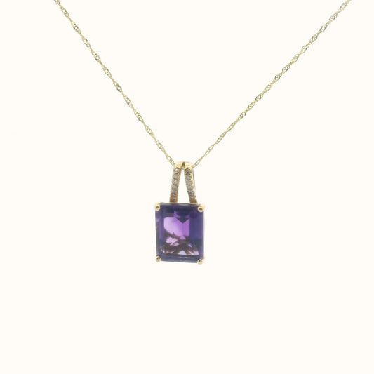 14K Yellow Gold Diamond & Amethyst Necklace