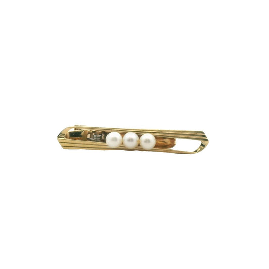 Vintage Mikimoto 14K Yellow Gold Cultured Pearl Tie Bar