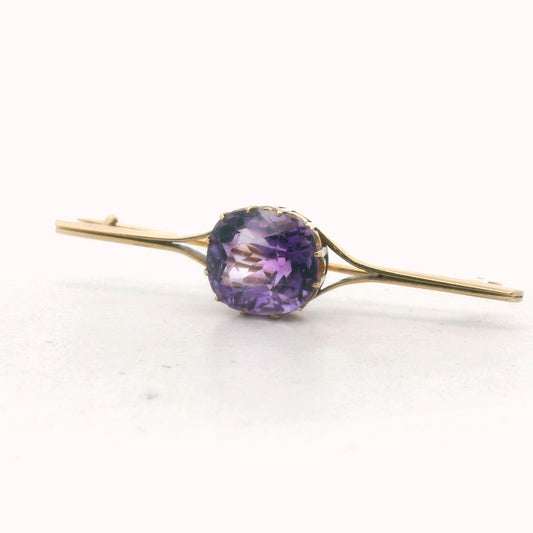 Antique 14K Yellow Gold Amethyst Bar Brooch
