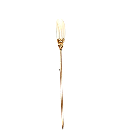 Antique 14K Yellow Gold Baroque River Pearl Stick Pin