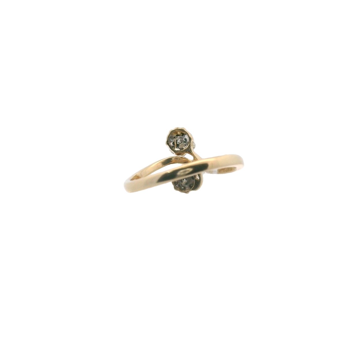 18K Yellow Gold Diamond Cluster Halo Bypass Ring