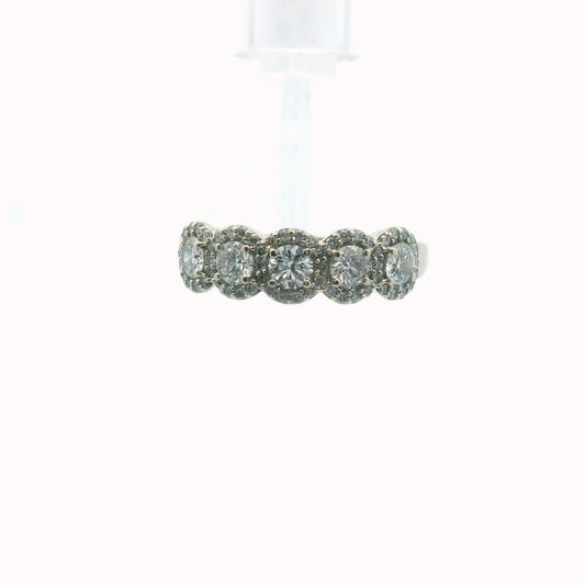 14K White Gold 5-Stone Diamond Halo Wedding Band