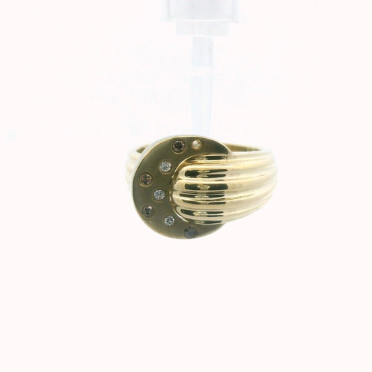 Vintage 14K Yellow Gold Cognac & White Diamond Fluted Ring