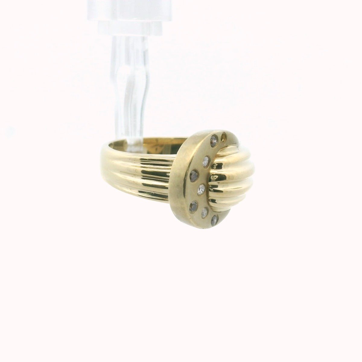 Vintage 14K Yellow Gold Cognac & White Diamond Fluted Ring