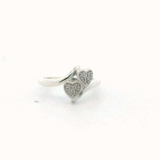 Sterling Silver Two Heart Diamond Ring