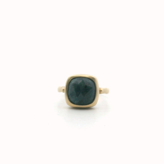 WS 14K Yellow Gold Rose Cut Blue Corundum Sapphire Ring