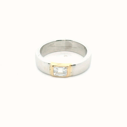 Platinum & 18K Yellow Gold Bezel Set Diamond Wedding Band