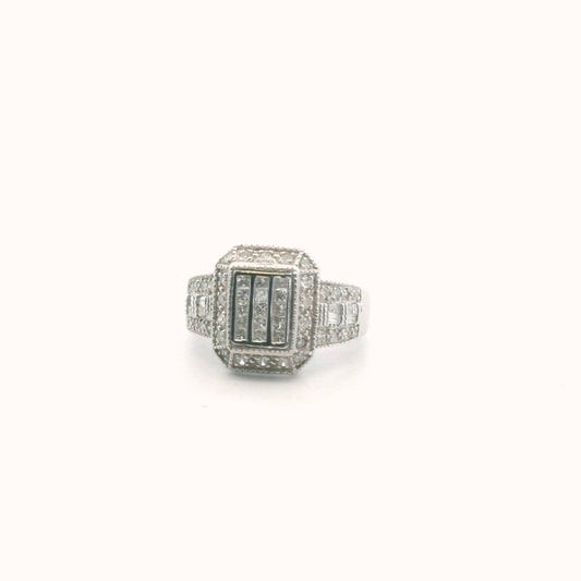 14K White Gold Pave Set Diamond Milgrain Design Ring