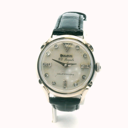 Bulova 14K White Gold Diamond Dial 23 Jewels Automatic Watch
