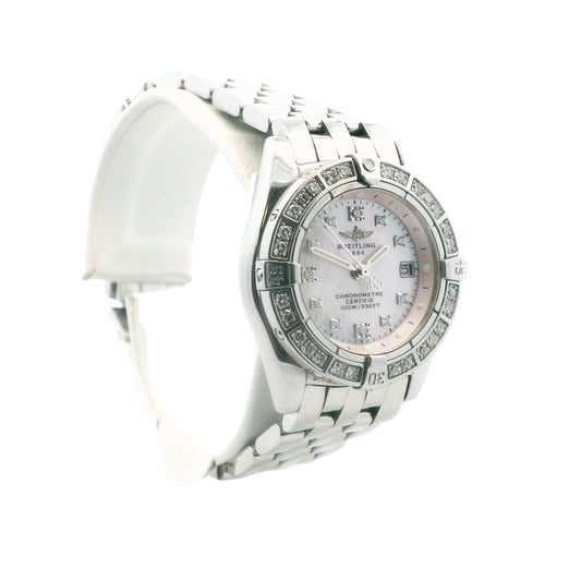 Breitling A72345 Pink Mother of Pearl Dial Diamond Bezel Steel Quartz Watch
