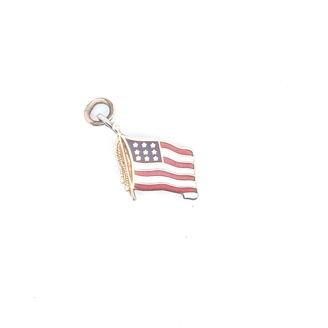 Antique 14K Yellow Gold American Flag Charm