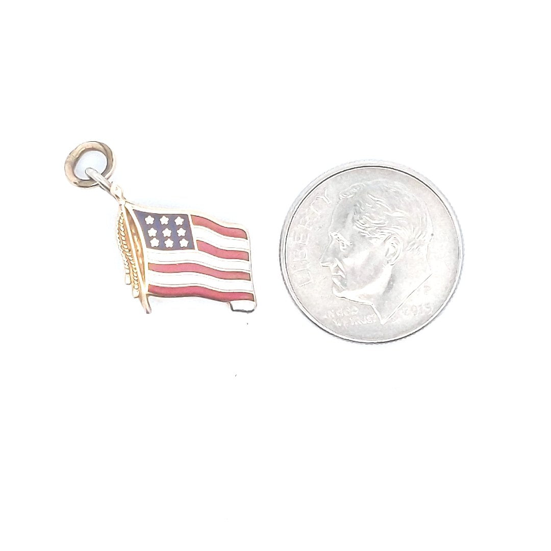 Antique 14K Yellow Gold American Flag Charm