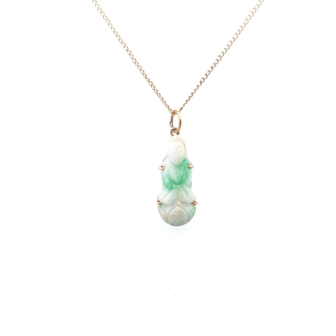 Estate 14K Yellow Gold Jadite Pendant Necklace