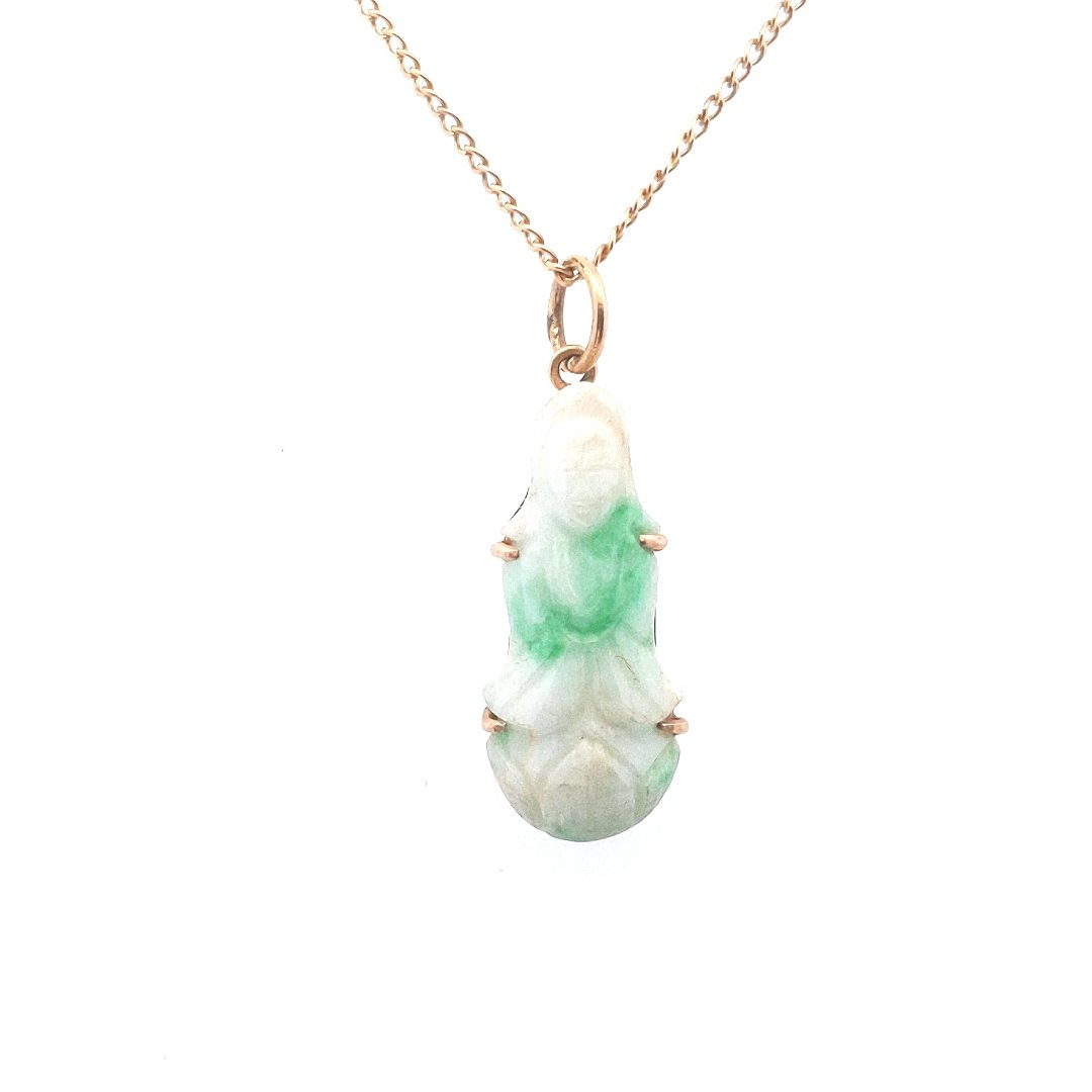 Estate 14K Yellow Gold Jadite Pendant Necklace