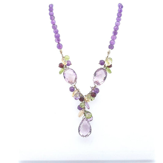 Estate $550 14K Yellow Gold Amethyst Peridot Citrine Pendant Necklace