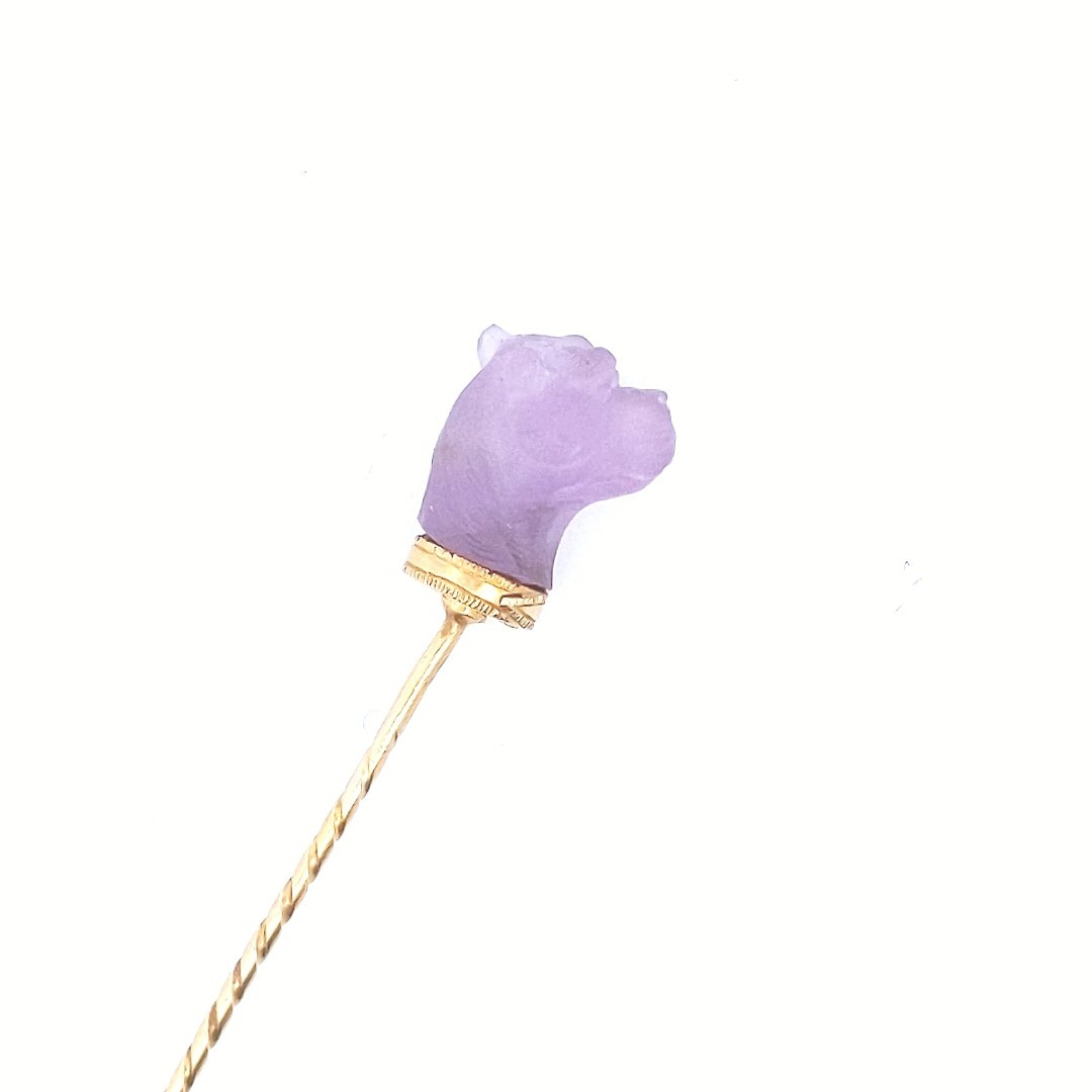 Antique 17K Gold Victorian Carved Amethyst Boxer Dog Stick Pin