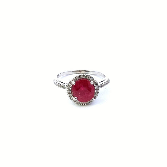 Designer EMA 10K WHite Gold Natural 2.98ct Ruby & Diamond Halo Ring