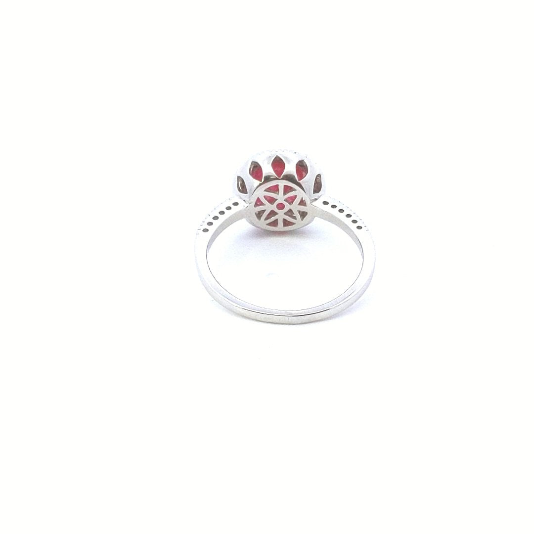 Designer EMA 10K WHite Gold Natural 2.98ct Ruby & Diamond Halo Ring