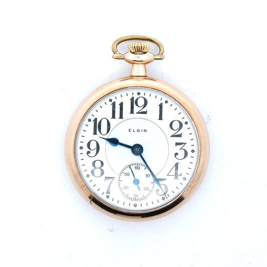 Antique $350 Gold Filled 21 Jewels Elgin Father Time Double Roller Pocket Watch