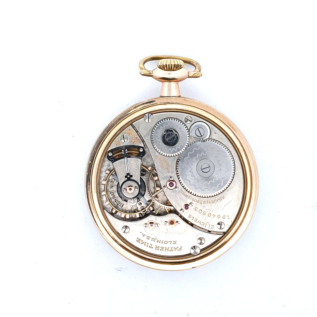 Antique $350 Gold Filled 21 Jewels Elgin Father Time Double Roller Pocket Watch