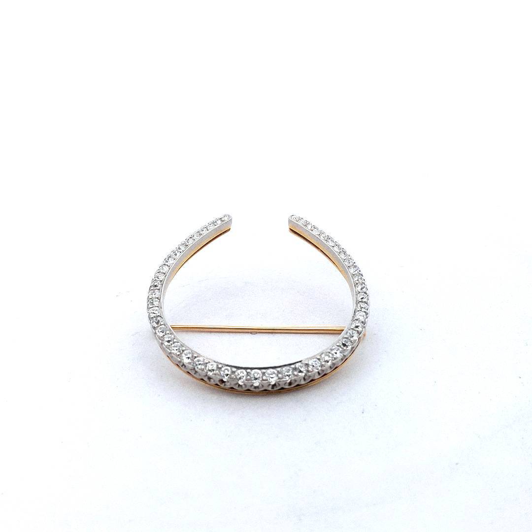 Antique 18K Gold & Platinum Diamond Horseshoe Brooch
