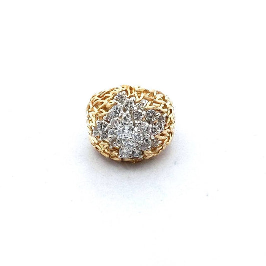 18K Two Tone Gold Diamond Dome Leaf Design Ring